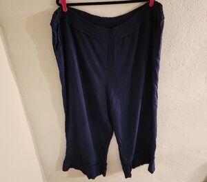 Denim & CO Beach Elastic Waist Navy Wide Leg Pants W/Ruffle Legs 3X NWOT